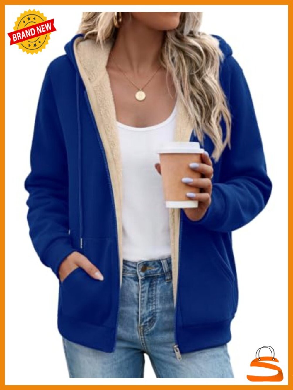 Sherpa Fleece Lined Zip Up Hoodie Jacket Women Winter Coat Warm